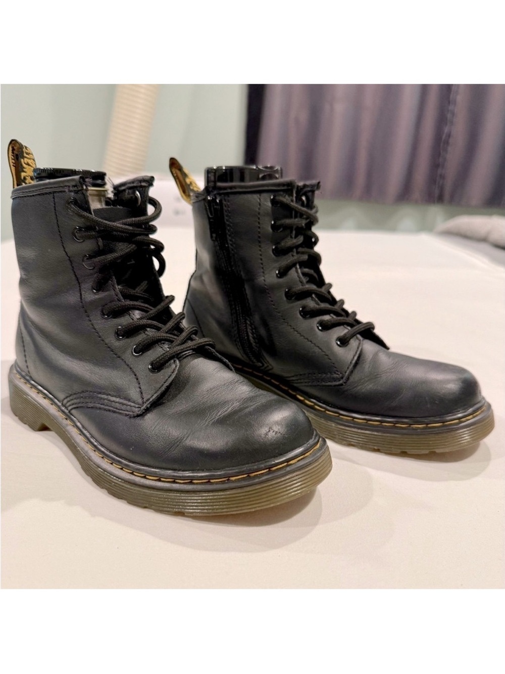 Dr. Martens 1460J Boots Girls 3 Boys Black Leather Docs Side Zip Punk Combat